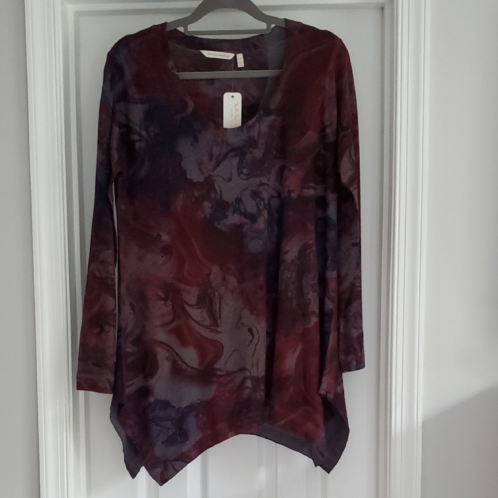 Soft Surroundings Maroon and Navy Tunic